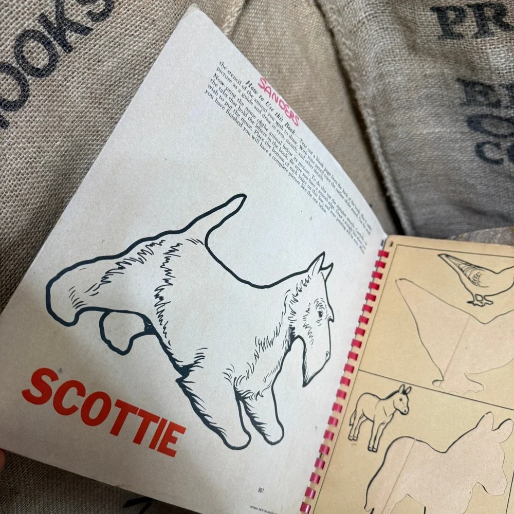 Vintage Stencil Fun Activity Book Kids OS Blue Fair 1950s Animal Scottie Dog